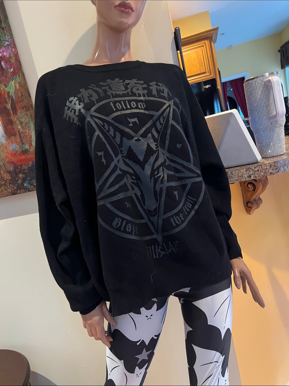 Killstar Black XS blazed out batwing knit Crewneck Sweater nwt